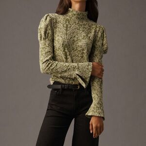 Anthropologie Puff-Sleeve Turtleneck Jacquard Top BNWT